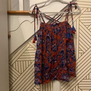 Loft Paisley Print Strappy Tassel Tank NWT